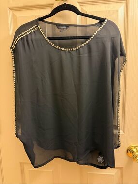 Rock & Republic Black Sheer Blouse with Gold Stud Trim